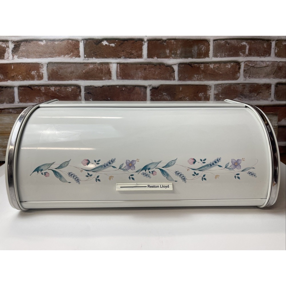 Reston Lloyd Metal Bread Box "April" Pattern 1984 Floral Design Used Condition
